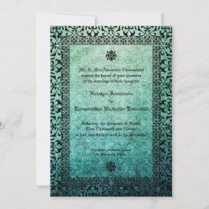 Convite Ornamentado Quadrado Casamento Gótico Damask  Con