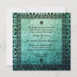 Convite Ornamentado Quadrado Casamento Gótico Damask  Con