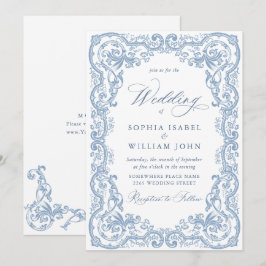 Convite Ornamentado Renascentista Casamento Azul Dusty