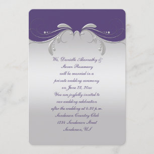 Convite Ornamentado Roxo Apenas Recepção de Anéis de Prata