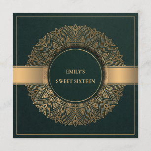 CONVITE ORNAMENTADO VERDE DOURADO DE CLASSE MANDALA DOCE 1