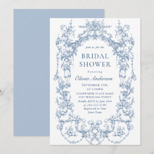 Convite Ornamentado Victoriano Chá de panela Azul Dusty