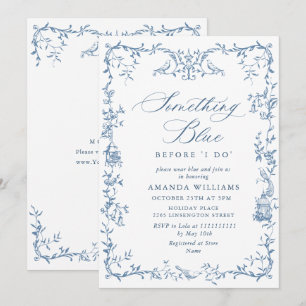 Convite Ornamentado Victoriano Chá de panela Floral Azul E