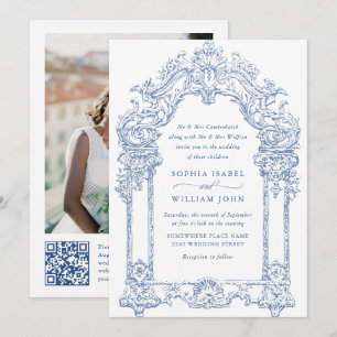 Convite Ornamentado Vitoriano Azul Grace Casamento Floral