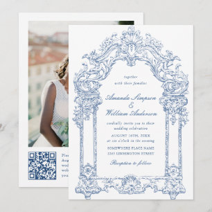 Convite Ornamentado Vitoriano Azul Grace Casamento Floral