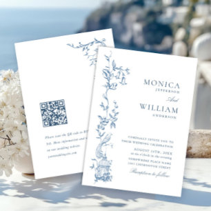 Convite Ornamentado Vitoriano Elegante Casamento Azul Dust