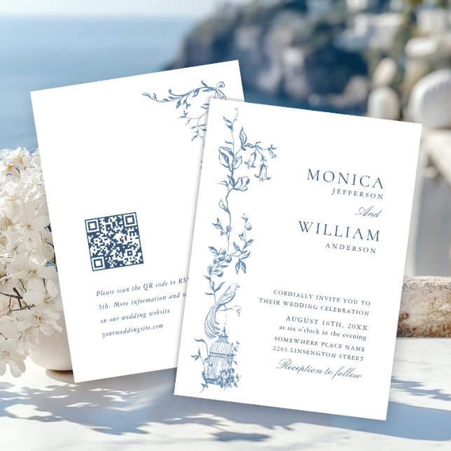 Convite Ornamentado Vitoriano Elegante Casamento Azul Dust (Criador carregado)