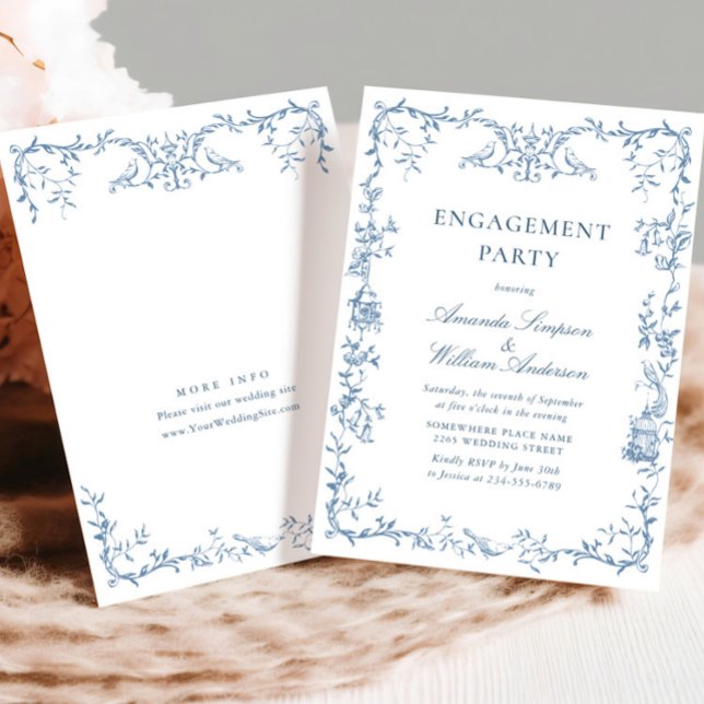 Convite Ornamentado Vitoriano FESTA DE NOIVADO Floral Azul (Criador carregado)