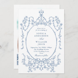 Convite Ornamentado vitoriano Floral Dusty Blue Código QR