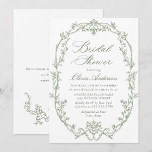 Convite Ornamentado Vitoriano Floral Sage Chá de panela Ve