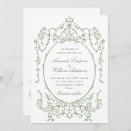 Convite Ornamentado vitoriano Floral Sage Green Código QR