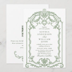 Convite Ornamentado vitoriano Floral Sage Green Wedding Có