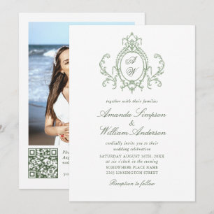 Convite Ornamentado vitoriano Floral Sage Green Wedding Có