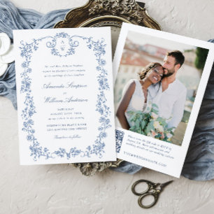 Convite Ornamentado vitoriano Grace Blue Floral Wedch códi