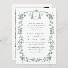 Convite Ornamentado vitoriano Grace Green Photo code QR Ca