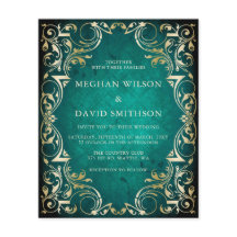 Convite Ornamental Dourado para Casamento Teal