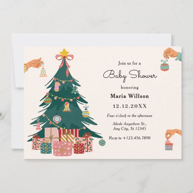 Convite Ornamento de árvores de Natal decoração bebê semea (Frente)