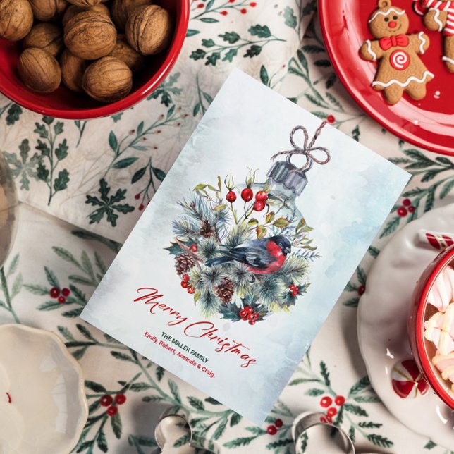 Convite Ornamento de Berries e Bullfinch de Natal (Criador carregado)