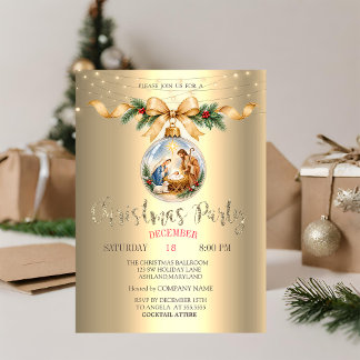 Convite Ornamento de Natal Natividade Arco Dourado