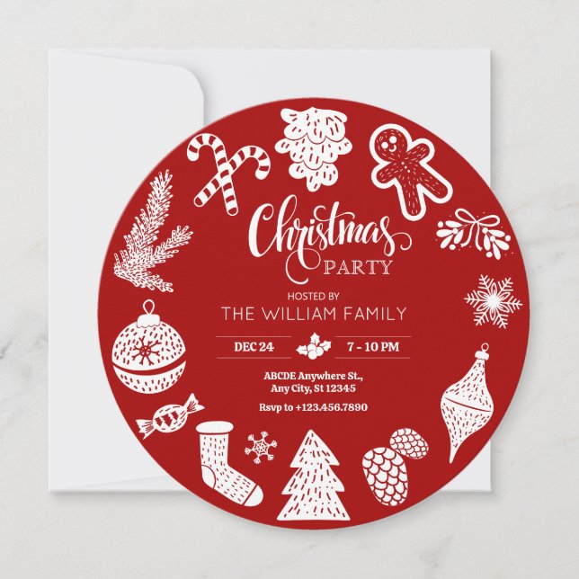Convite ornamentos de festas de natal vermelho (Frente)