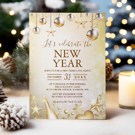 Convite Ornamentos de ouros celebram o Partido do Ano Novo