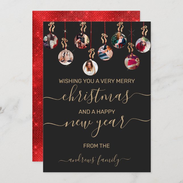 Convite Ornamentos Dourados de Suspensão de Lixo Vermelho  (Frente/Verso)