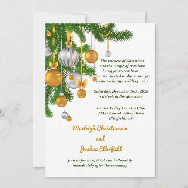 Convite Ornamentos Dourados e Prateados no Casamento de Su (Frente)