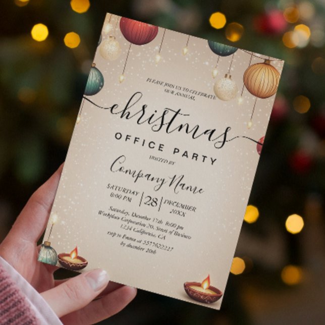 Convite Ornamentos E Velas Beige Festa De Escritório De Na (Criador carregado)