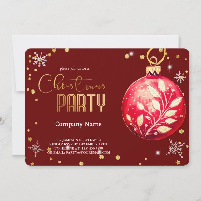 Convite Ornamentos Vermelhos de Natal Magical Elegante (Frente)