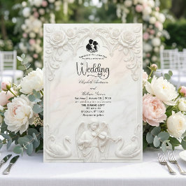 Convite Ornate Baroque Angel & Swan Cameo Art Wedding