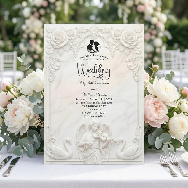 Convite Ornate Baroque Angel & Swan Cameo Art Wedding  (Criador carregado)