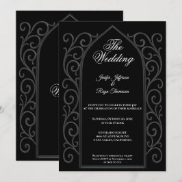 Convite Ornate border black Gothic wedding Invitation