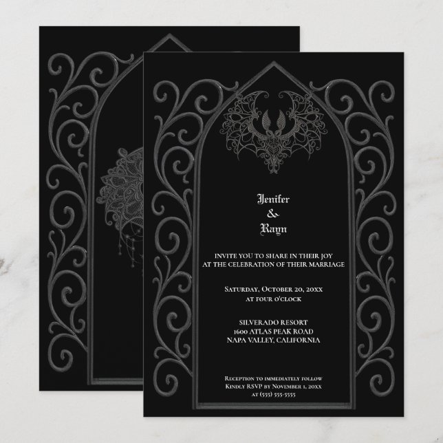 Convite Ornate border Gothic wedding Invitation (Frente/Verso)