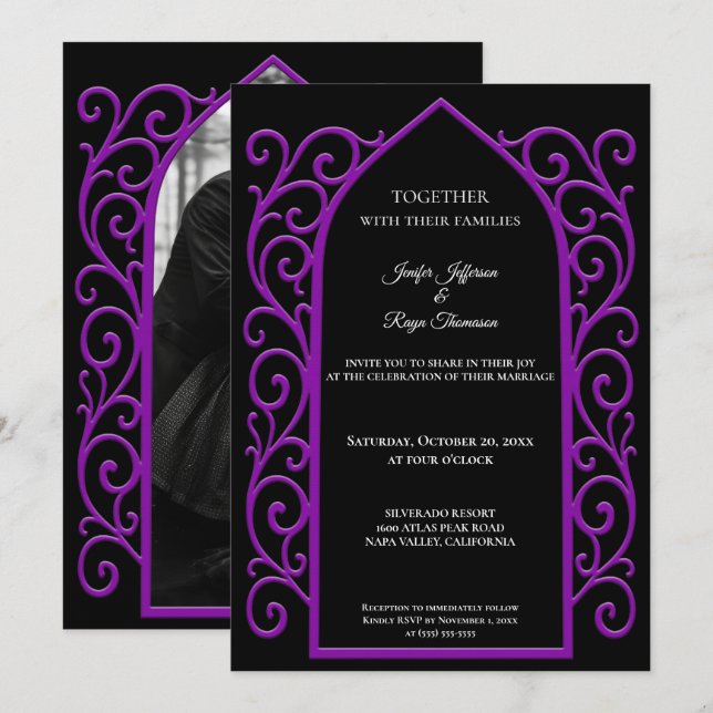 Convite Ornate border Photo Gothic wedding Invitation (Frente/Verso)