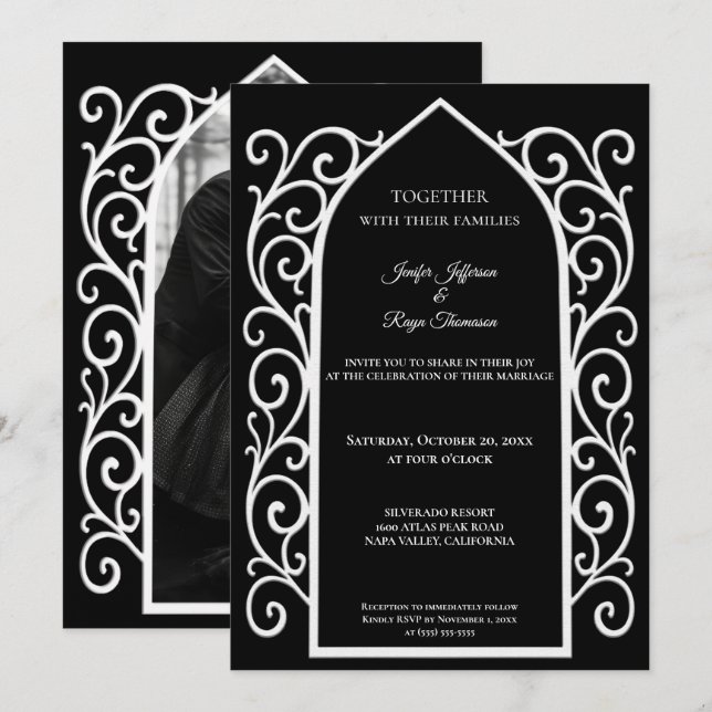 Convite Ornate border Photo Gothic wedding Invitation (Frente/Verso)