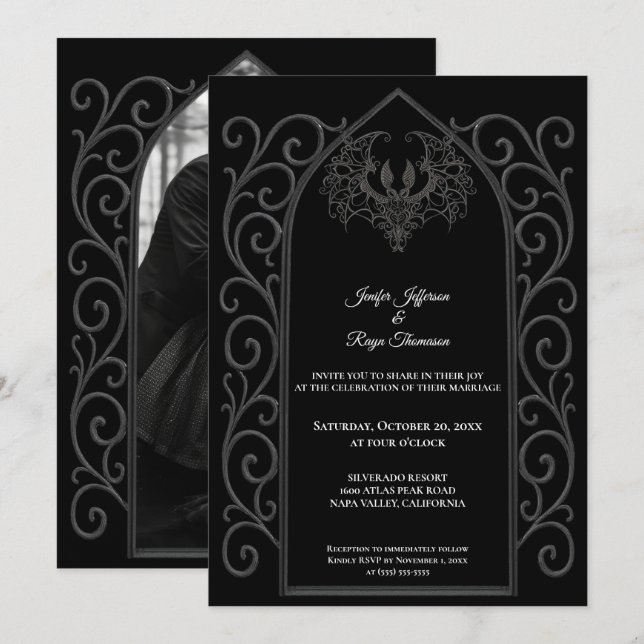 Convite Ornate border Photo Gothic wedding Invitation (Frente/Verso)