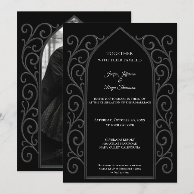 Convite Ornate border Photo Gothic wedding Invitation (Frente/Verso)