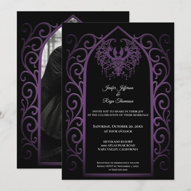 Convite Ornate border Photo Gothic wedding Invitation (Frente/Verso)
