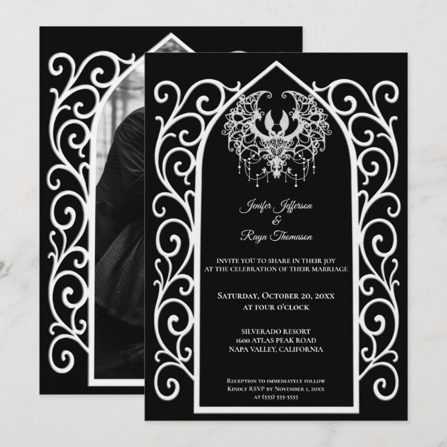 Convite Ornate border Photo Gothic wedding Invitation (Frente/Verso)