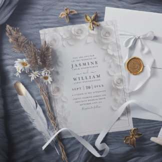 Convite Ornate Embossed Vintage Roses QR Code Wedding