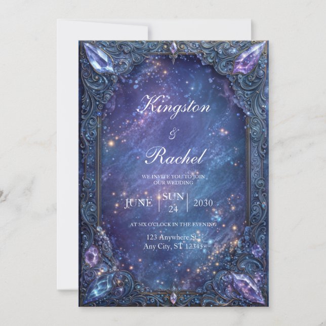 Convite Ornate Gemstone Celestial Galaxy Wedding (Frente)