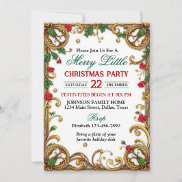Convite Ornate Gold Border Christmas Party