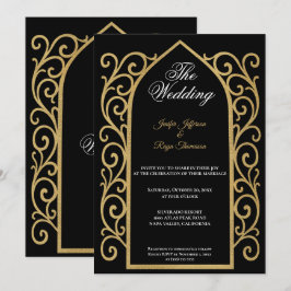Convite Ornate gold border Gothic wedding Invitation