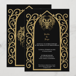 Convite Ornate gold border Gothic wedding Invitation