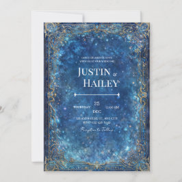 Convite Ornate Gold Celestial Galaxy Wedding