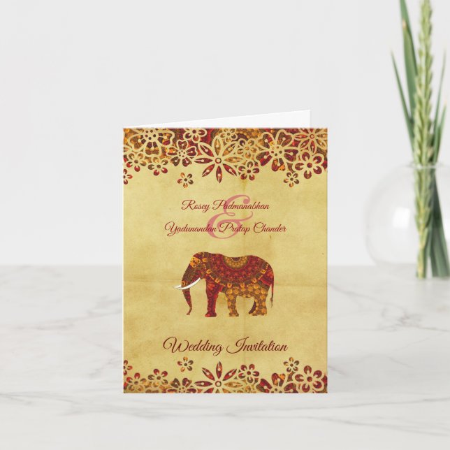Convite Ornate Indian Elephant Rustic Save The Date (Frente)