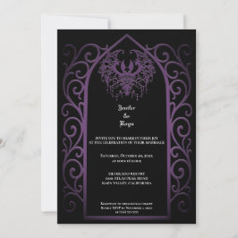 Convite Ornate purple border Gothic wedding Invitation
