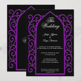Convite Ornate purple border Gothic wedding Invitation