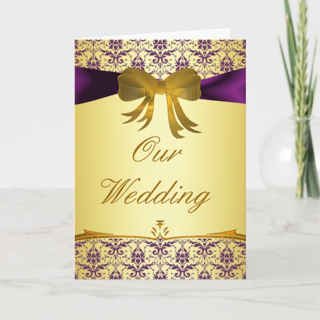 Convite Ornate Purple Gold Damask Wedding Invitations (Frente)