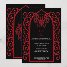 Convite Ornate red border Gothic wedding Invitation